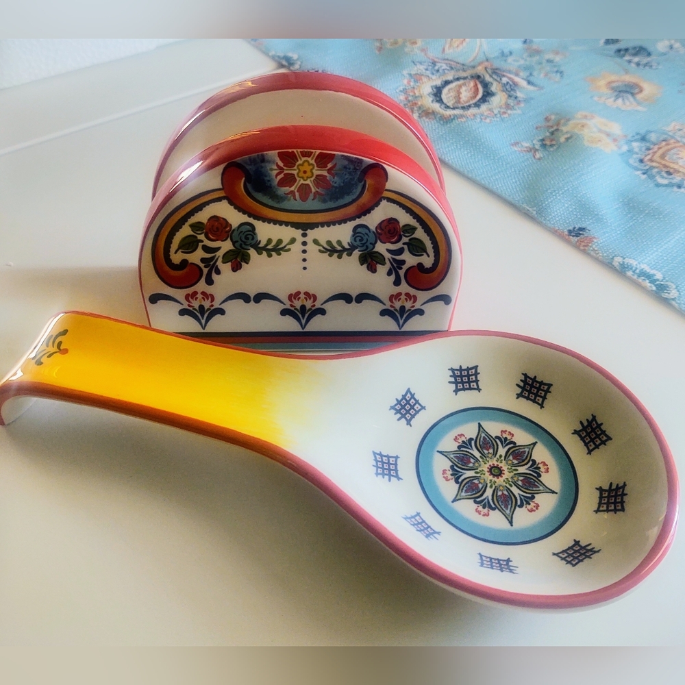 EURO CERAMICA NAPKIN HOLDER AND SPOON